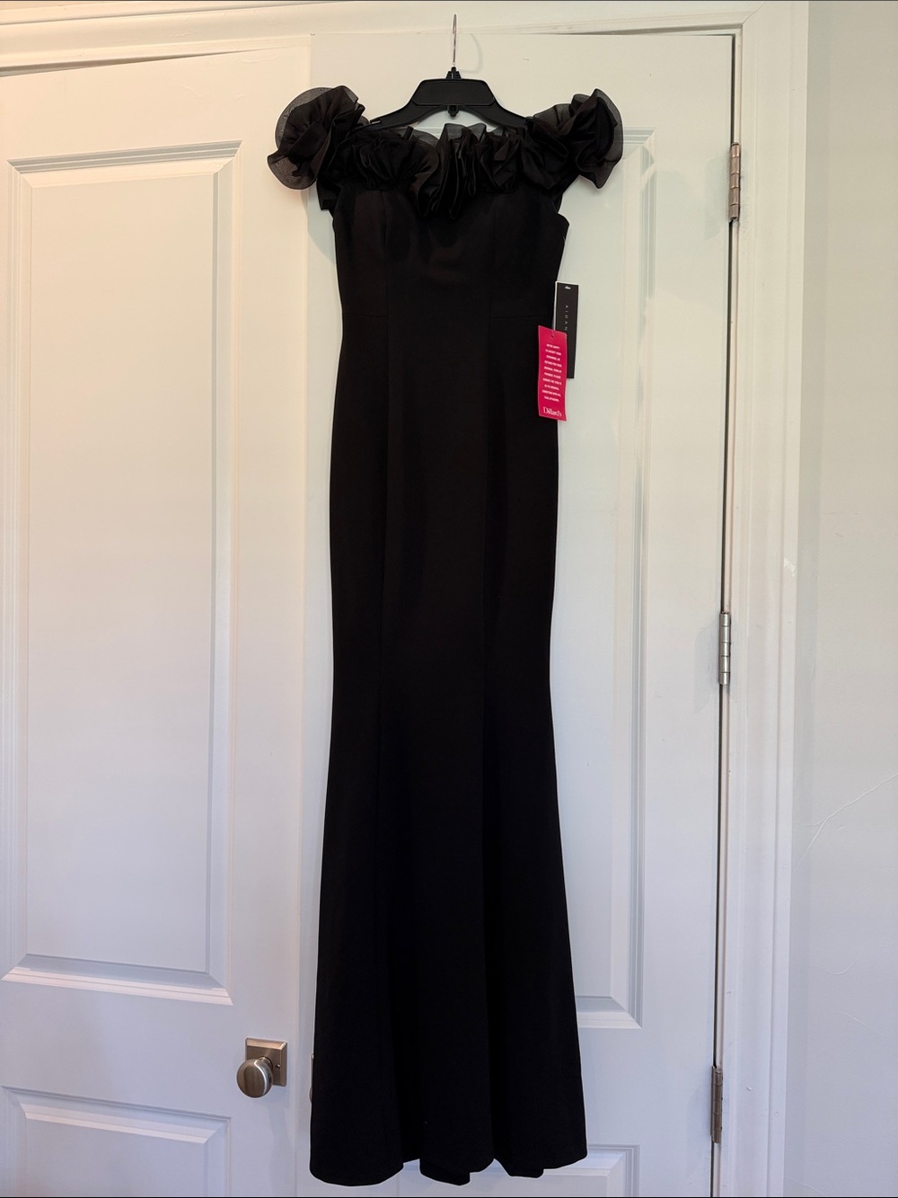 Aidan Mattox Black Off-Shoulder Maxi with Floral Ruffle